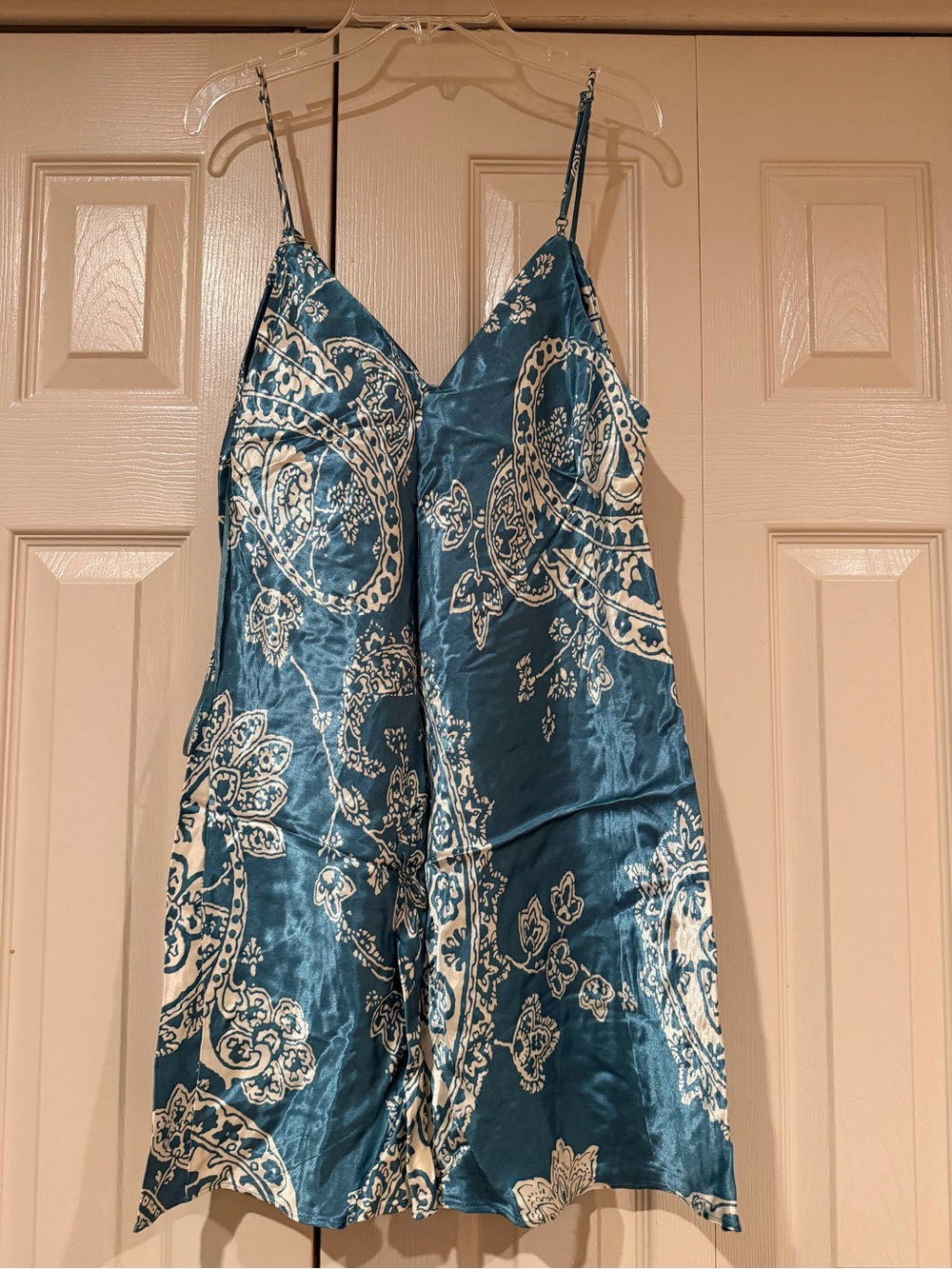 Zara Teal and Cream Paisley Slip Dress